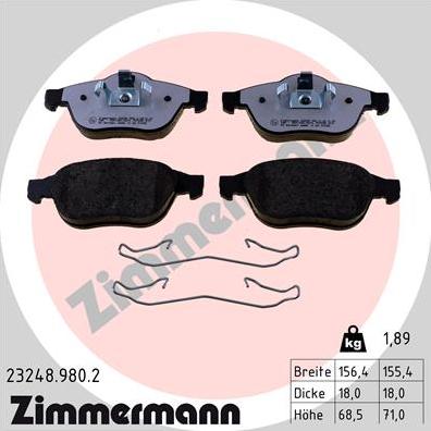 Zimmermann 23248.980.2 - Комплект спирачно феродо, дискови спирачки vvparts.bg