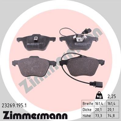 Zimmermann 23269.195.1 - Комплект спирачно феродо, дискови спирачки vvparts.bg