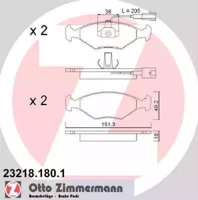 Zimmermann 23218.180.1 - Комплект спирачно феродо, дискови спирачки vvparts.bg