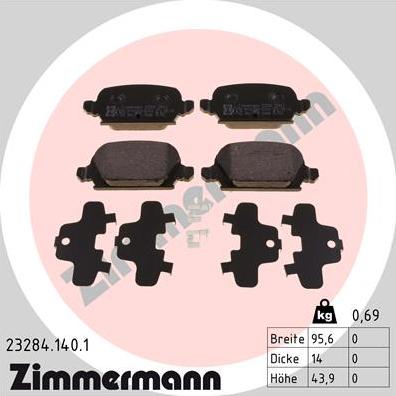 Zimmermann 23284.140.1 - Комплект спирачно феродо, дискови спирачки vvparts.bg