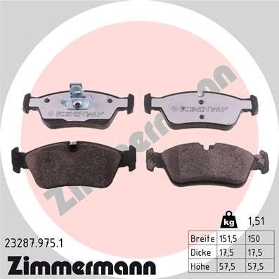 Zimmermann 23287.975.1 - Комплект спирачно феродо, дискови спирачки vvparts.bg