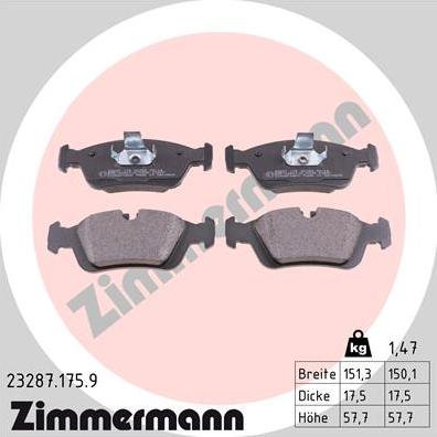 Zimmermann 23287.175.9 - Комплект спирачно феродо, дискови спирачки vvparts.bg
