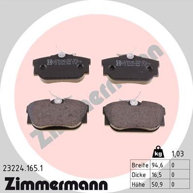 Zimmermann 23224.165.1 - Комплект спирачно феродо, дискови спирачки vvparts.bg