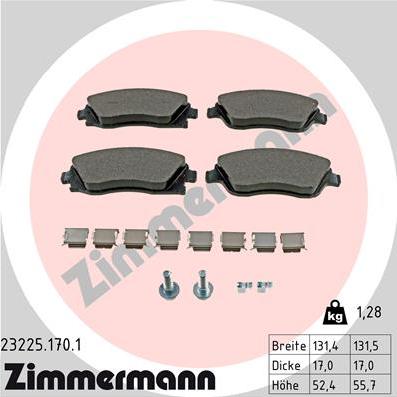 Zimmermann 23225.170.1 - Комплект спирачно феродо, дискови спирачки vvparts.bg