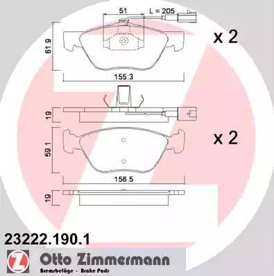 Zimmermann 23222.190.1 - Комплект спирачно феродо, дискови спирачки vvparts.bg