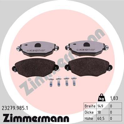Zimmermann 23279.985.1 - Комплект спирачно феродо, дискови спирачки vvparts.bg