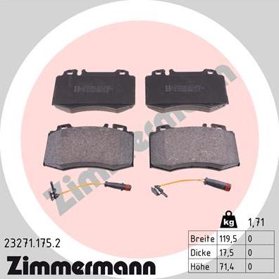 Zimmermann 23271.175.2 - Комплект спирачно феродо, дискови спирачки vvparts.bg