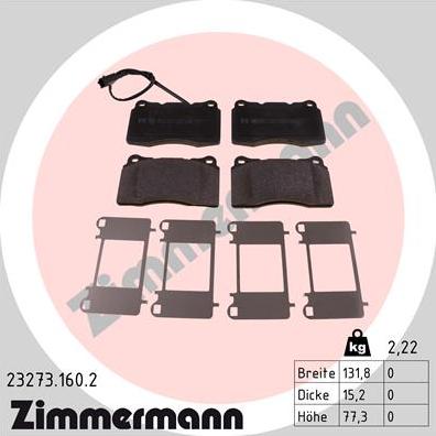 Zimmermann 23273.160.2 - Комплект спирачно феродо, дискови спирачки vvparts.bg