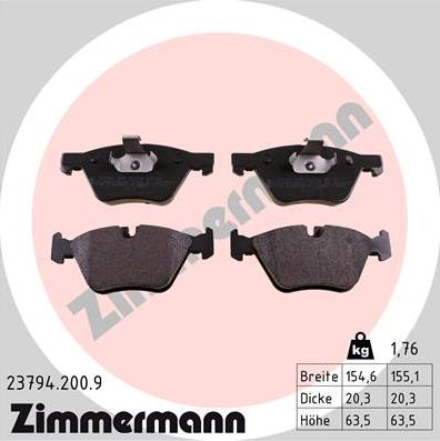 Zimmermann 23794.200.9 - Комплект спирачно феродо, дискови спирачки vvparts.bg