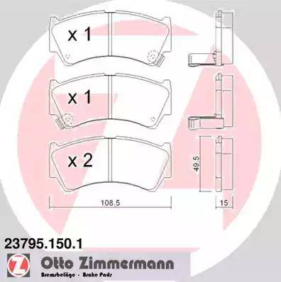 Zimmermann 23795.150.1 - Комплект спирачно феродо, дискови спирачки vvparts.bg