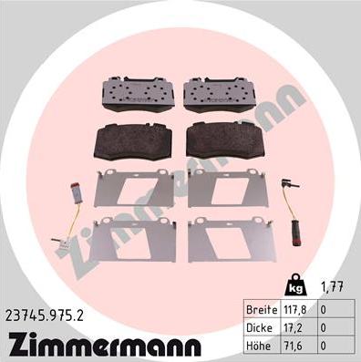Zimmermann 23745.975.2 - Комплект спирачно феродо, дискови спирачки vvparts.bg