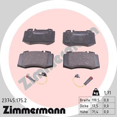 Zimmermann 23745.175.2 - Комплект спирачно феродо, дискови спирачки vvparts.bg