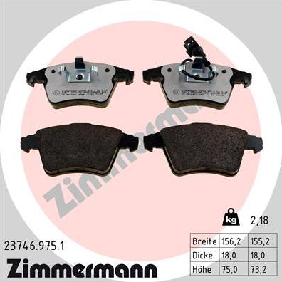 Zimmermann 23746.975.1 - Комплект спирачно феродо, дискови спирачки vvparts.bg