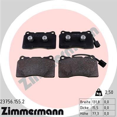 Zimmermann 23756.155.2 - Комплект спирачно феродо, дискови спирачки vvparts.bg