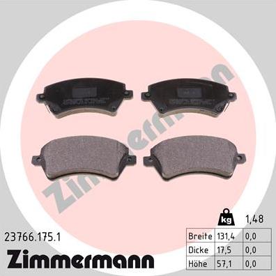 Zimmermann 23766.175.1 - Комплект спирачно феродо, дискови спирачки vvparts.bg