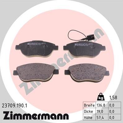 Zimmermann 23709.190.1 - Комплект спирачно феродо, дискови спирачки vvparts.bg