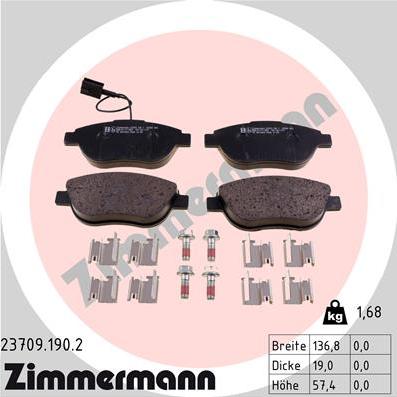 Zimmermann 23709.190.2 - Комплект спирачно феродо, дискови спирачки vvparts.bg