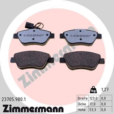 Zimmermann 23705.980.1 - Комплект спирачно феродо, дискови спирачки vvparts.bg