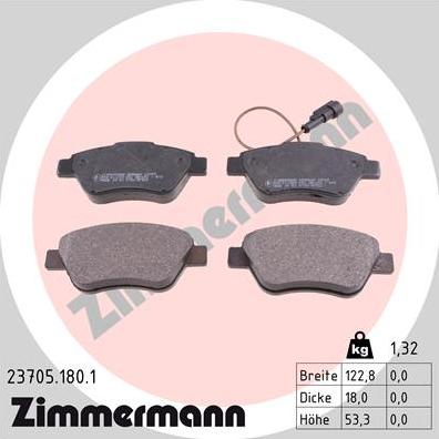 Zimmermann 23705.180.1 - Комплект спирачно феродо, дискови спирачки vvparts.bg