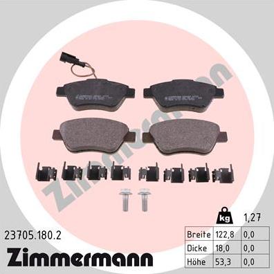 Zimmermann 23705.180.2 - Комплект спирачно феродо, дискови спирачки vvparts.bg