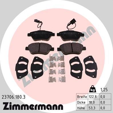 Zimmermann 23706.180.3 - Комплект спирачно феродо, дискови спирачки vvparts.bg