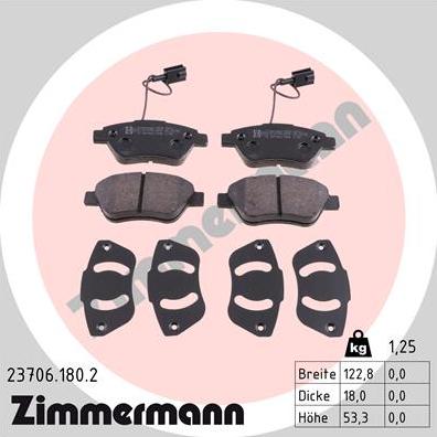 Zimmermann 23706.180.2 - Комплект спирачно феродо, дискови спирачки vvparts.bg