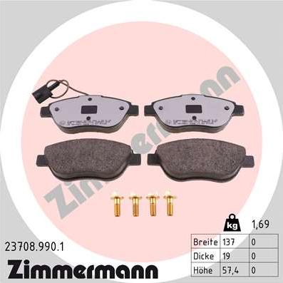 Zimmermann 23708.990.1 - Комплект спирачно феродо, дискови спирачки vvparts.bg