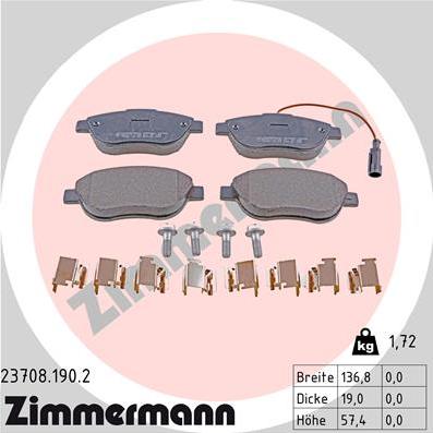 Zimmermann 23708.190.2 - Комплект спирачно феродо, дискови спирачки vvparts.bg