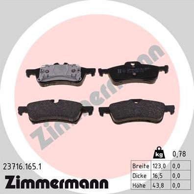 Zimmermann 23716.165.1 - Комплект спирачно феродо, дискови спирачки vvparts.bg