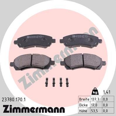 Zimmermann 23780.170.1 - Комплект спирачно феродо, дискови спирачки vvparts.bg