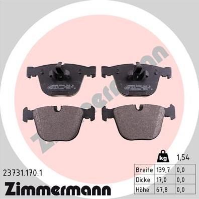 Zimmermann 23731.170.1 - Комплект спирачно феродо, дискови спирачки vvparts.bg