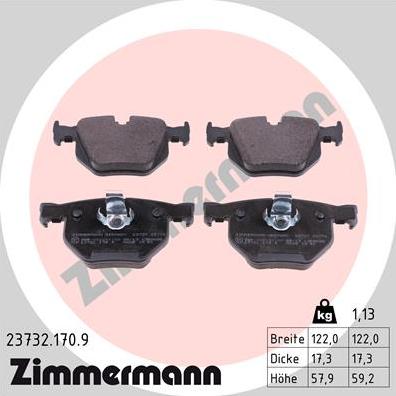 Zimmermann 23732.170.9 - Комплект спирачно феродо, дискови спирачки vvparts.bg