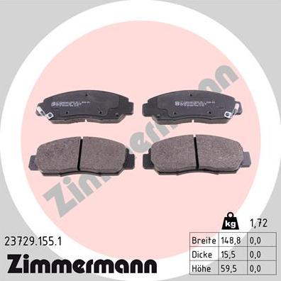 Zimmermann 23729.155.1 - Комплект спирачно феродо, дискови спирачки vvparts.bg