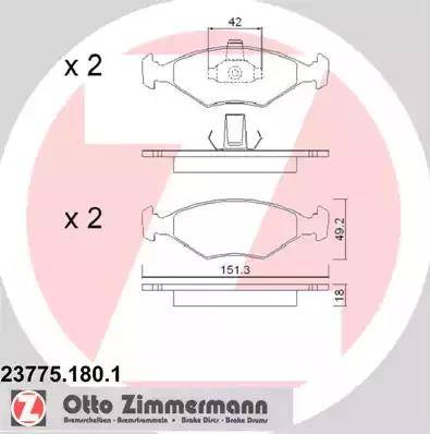 Zimmermann 23775.180.1 - Комплект спирачно феродо, дискови спирачки vvparts.bg