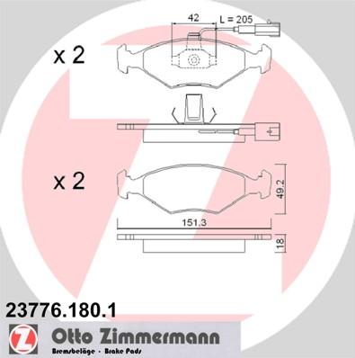 Zimmermann 23776.180.1 - Комплект спирачно феродо, дискови спирачки vvparts.bg