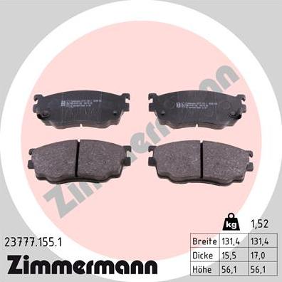 Zimmermann 23777.155.1 - Комплект спирачно феродо, дискови спирачки vvparts.bg