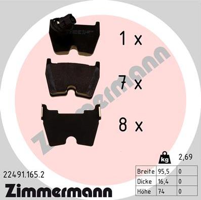 Zimmermann 22491.165.2 - Комплект спирачно феродо, дискови спирачки vvparts.bg