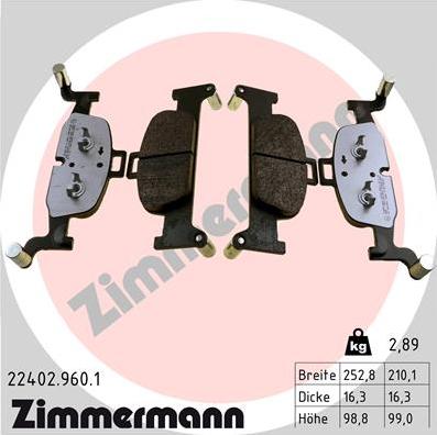 Zimmermann 22402.960.1 - Комплект спирачно феродо, дискови спирачки vvparts.bg