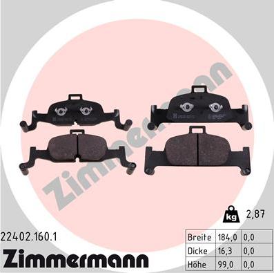 Zimmermann 22402.160.1 - Комплект спирачно феродо, дискови спирачки vvparts.bg