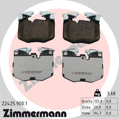Zimmermann 22425.900.1 - Комплект спирачно феродо, дискови спирачки vvparts.bg