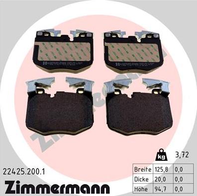 Zimmermann 22425.200.1 - Комплект спирачно феродо, дискови спирачки vvparts.bg