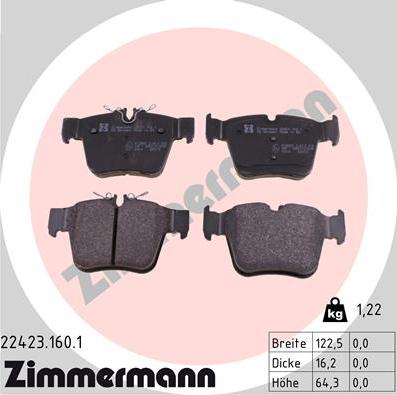 Zimmermann 22423.160.1 - Комплект спирачно феродо, дискови спирачки vvparts.bg