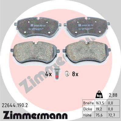 Zimmermann 22644.190.2 - Комплект спирачно феродо, дискови спирачки vvparts.bg