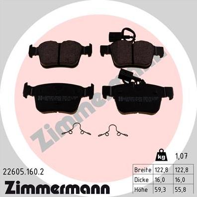 Zimmermann 22605.160.2 - Комплект спирачно феродо, дискови спирачки vvparts.bg