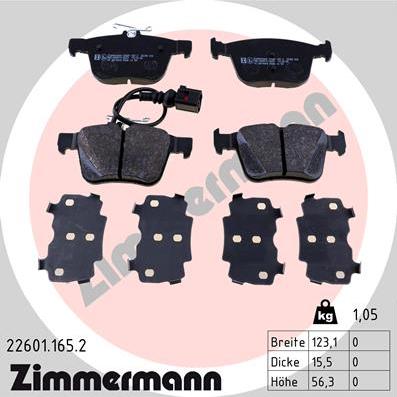 Zimmermann 22601.165.2 - Комплект спирачно феродо, дискови спирачки vvparts.bg