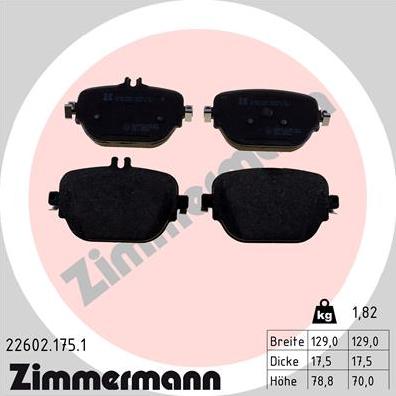 Zimmermann 22602.175.1 - Комплект спирачно феродо, дискови спирачки vvparts.bg