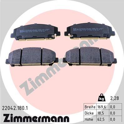 Zimmermann 22042.180.1 - Комплект спирачно феродо, дискови спирачки vvparts.bg