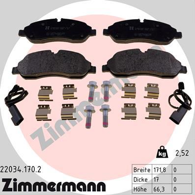 Zimmermann 22034.170.2 - Комплект спирачно феродо, дискови спирачки vvparts.bg