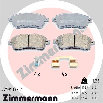 Zimmermann 22191.175.2 - Комплект спирачно феродо, дискови спирачки vvparts.bg