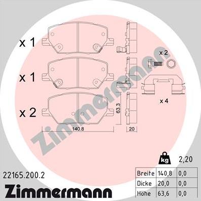 Zimmermann 22165.200.2 - Комплект спирачно феродо, дискови спирачки vvparts.bg